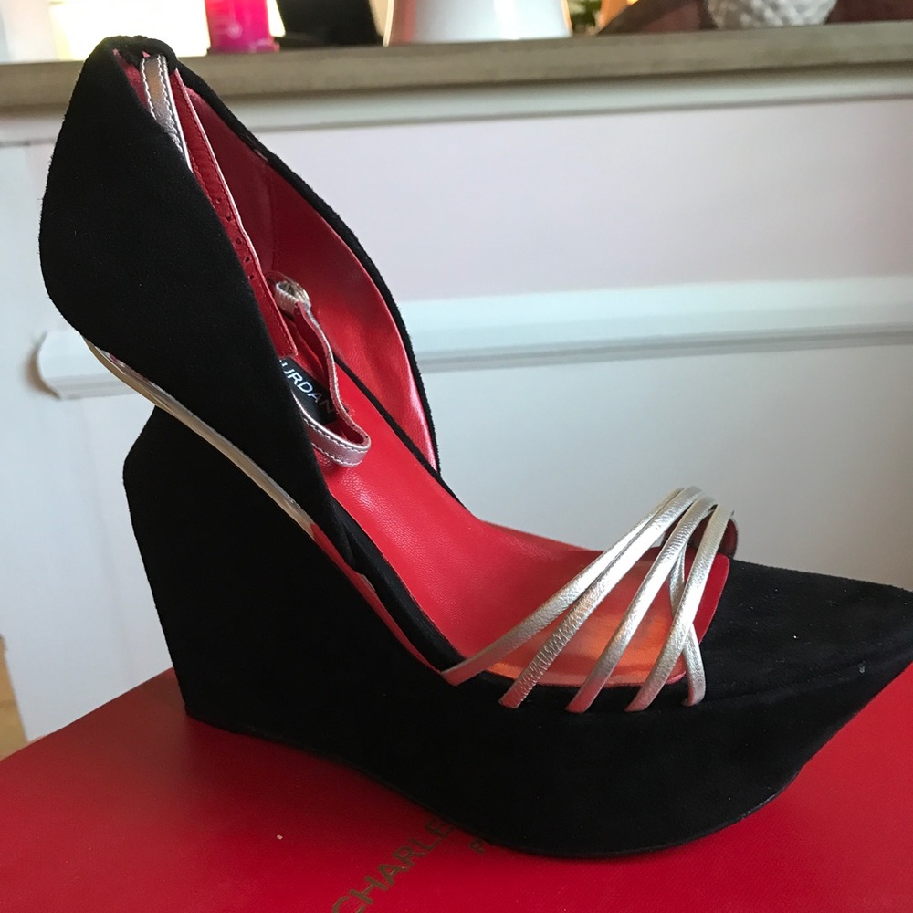 Original Charles Jourdan Paris Black 70s Style Vintage Wedges 7.5